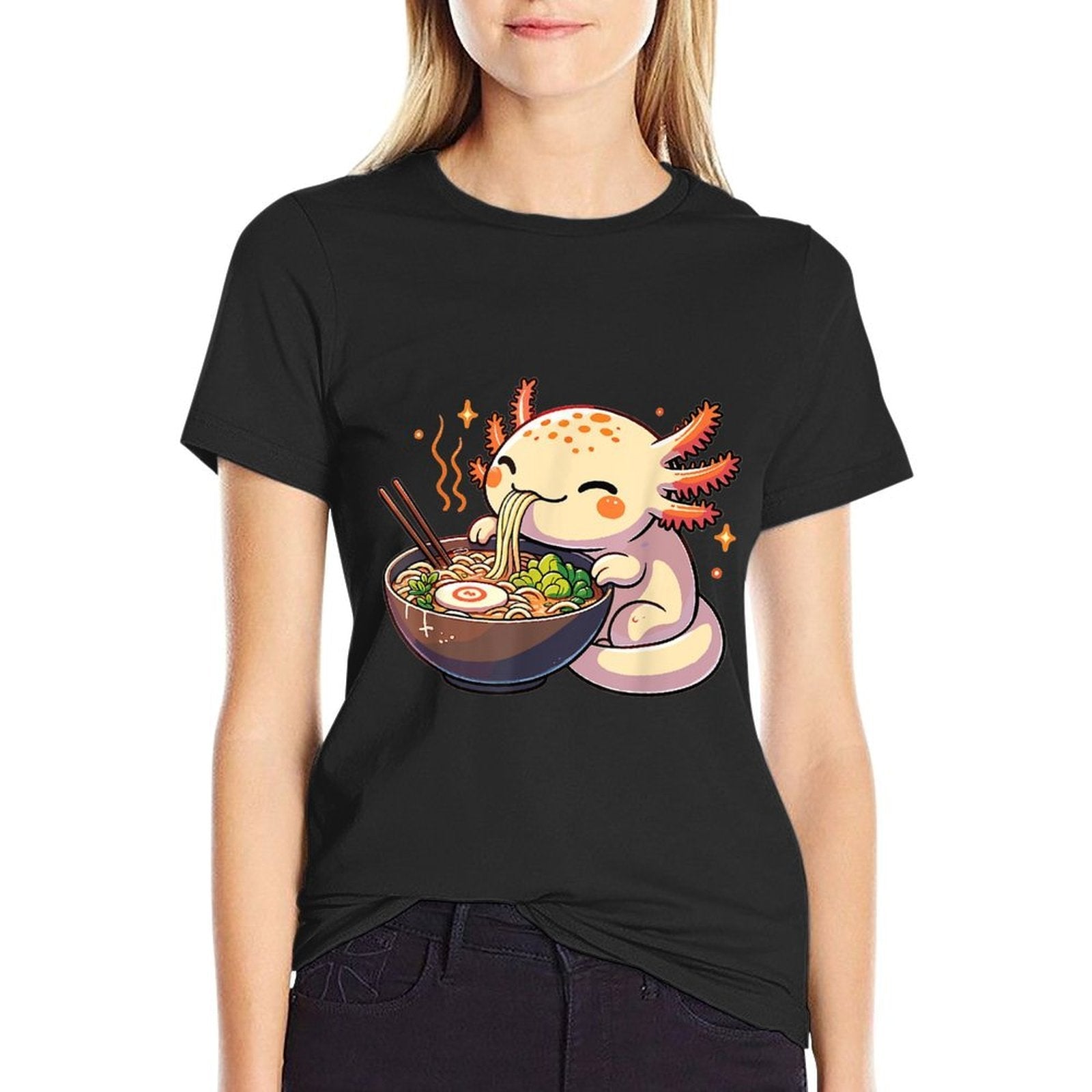 Cute Axolotl Eats Ramen Noodles Axolotls Ramen  Breathable T-Shirt