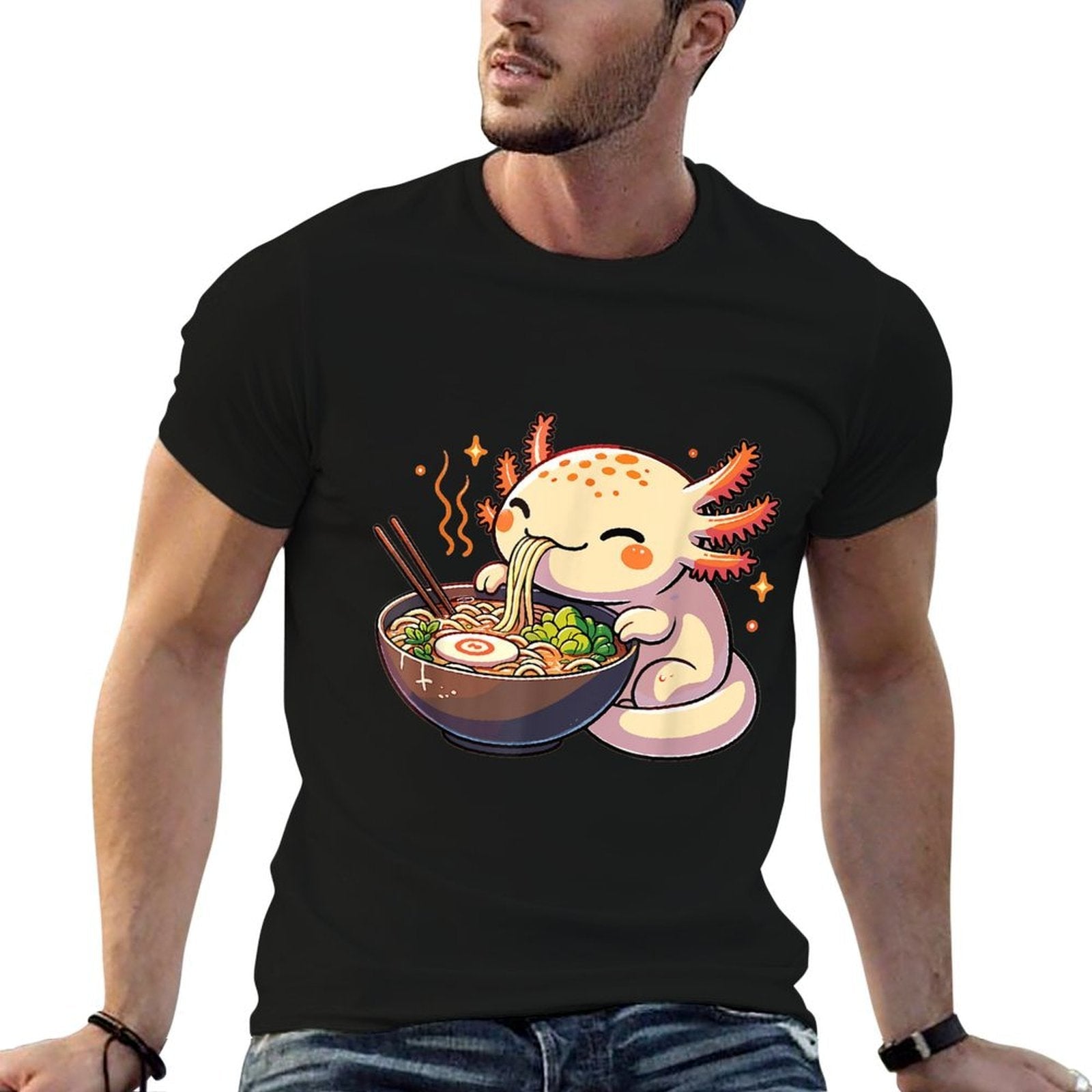 Cute Axolotl Eats Ramen Noodles Axolotls Ramen  Breathable T-Shirt