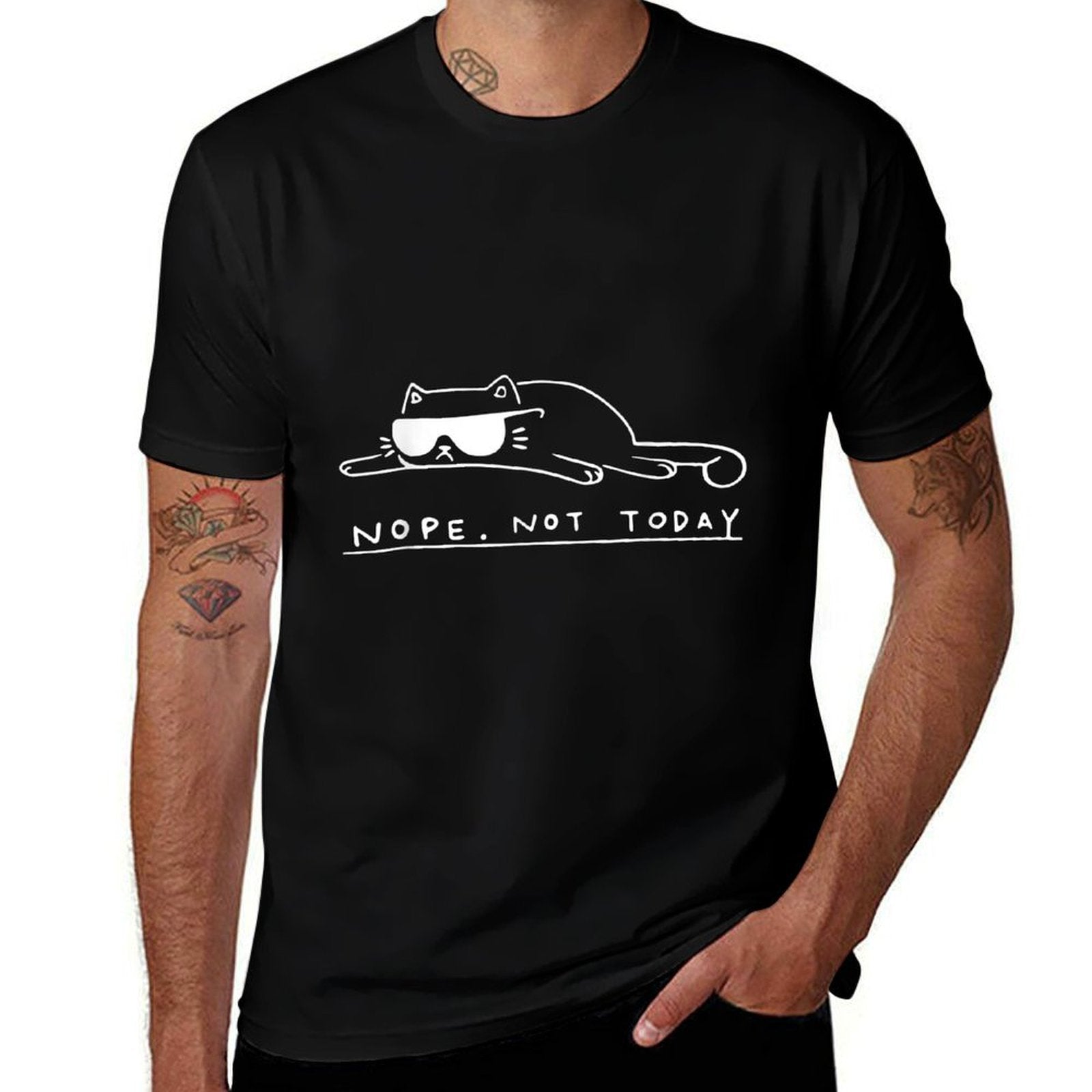 Funny Cat Cat Nope Not Today - Unisex-Kids, Black, S  Durable T-Shirt