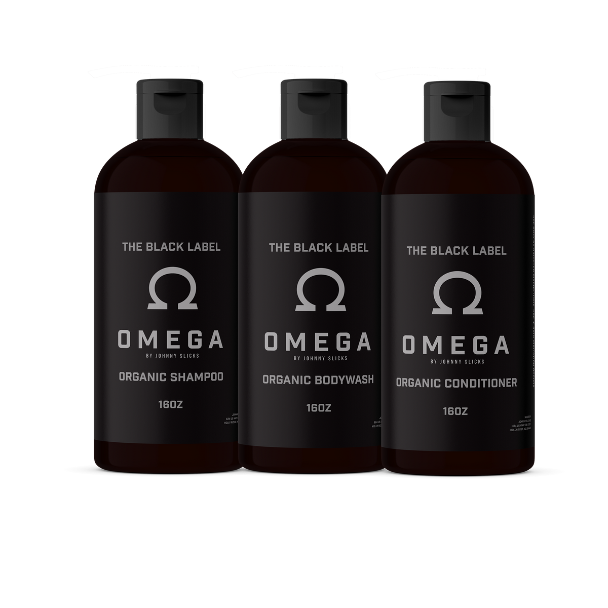 Black Label Shower Set shampoo conditioner and liquid body wash